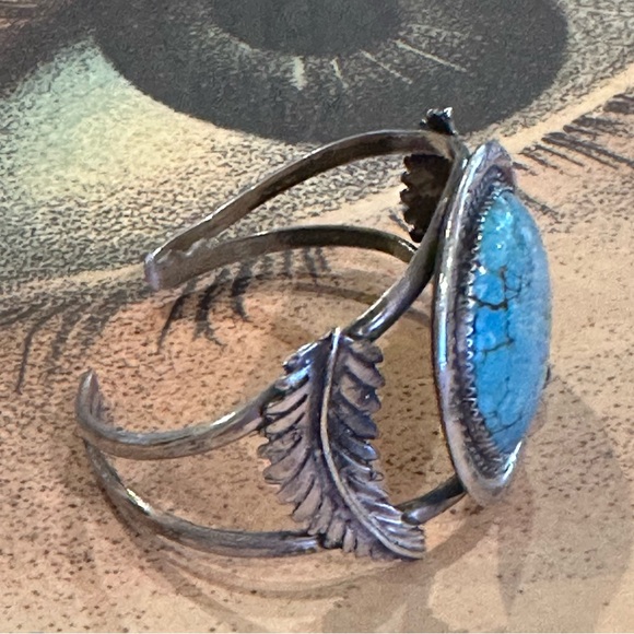 Rare Exceptional Vintage Old Pawn Dyer Blue Turquoise Sterling Silver Cuff - Picture 4 of 10